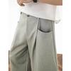 Mens Loose Straight Pleated Cropped Casual Pants Imitation Linen Draping Texture