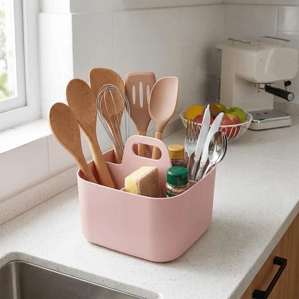 Multi-compartment Cosmetic Organiser with Handle Portable Storage Box Desk Storage Basket Office