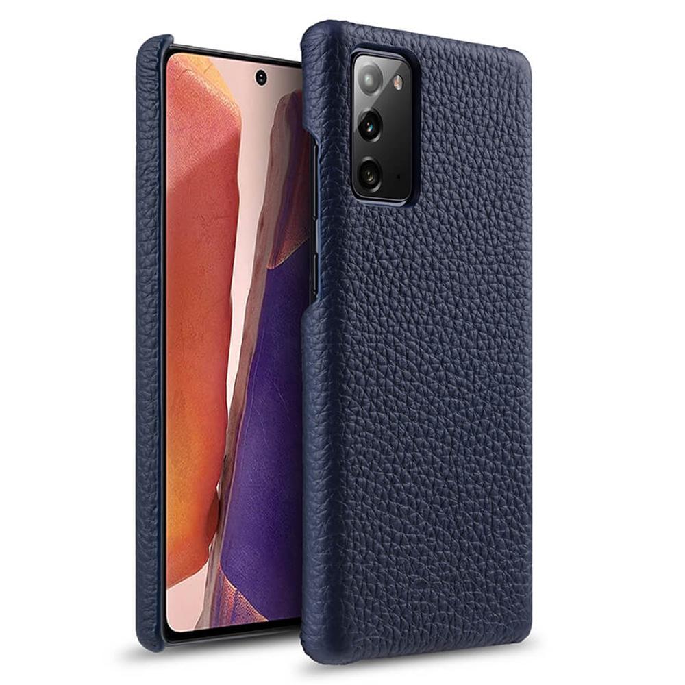 

MELKCO Back Phone Case for Samsung Galaxy Note20/Note20 5G,Genuine Cow Leather Coated PC Anti-Drop Cover Dark Blue