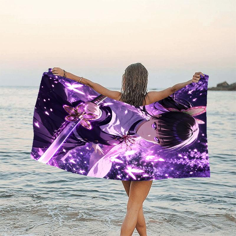 1pc Tsuyuri Kanawo1 Beach Towel, Beach and Seaside Swimming Pool Equipment, Fashion Pattern, Rectangular, Travel Essentials