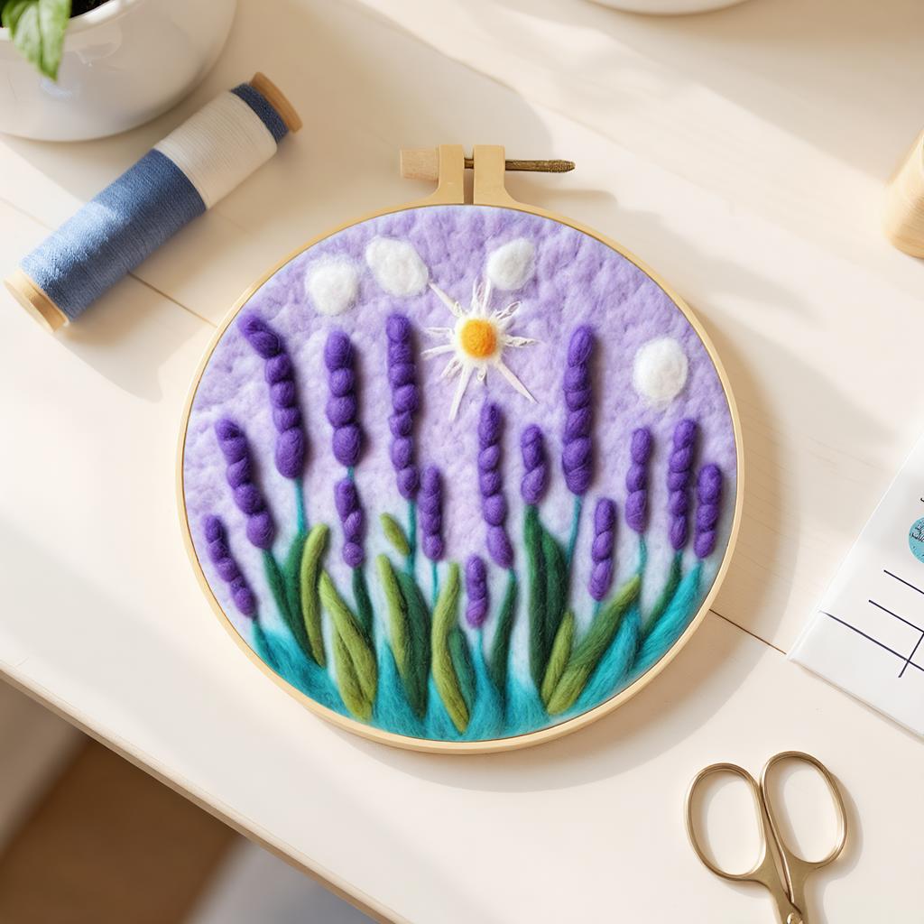 Nadelfilz Wolle DIY Kunst-Set 20cm Stickrahmen Florale Landschaft Handwerk Anfänger-Set