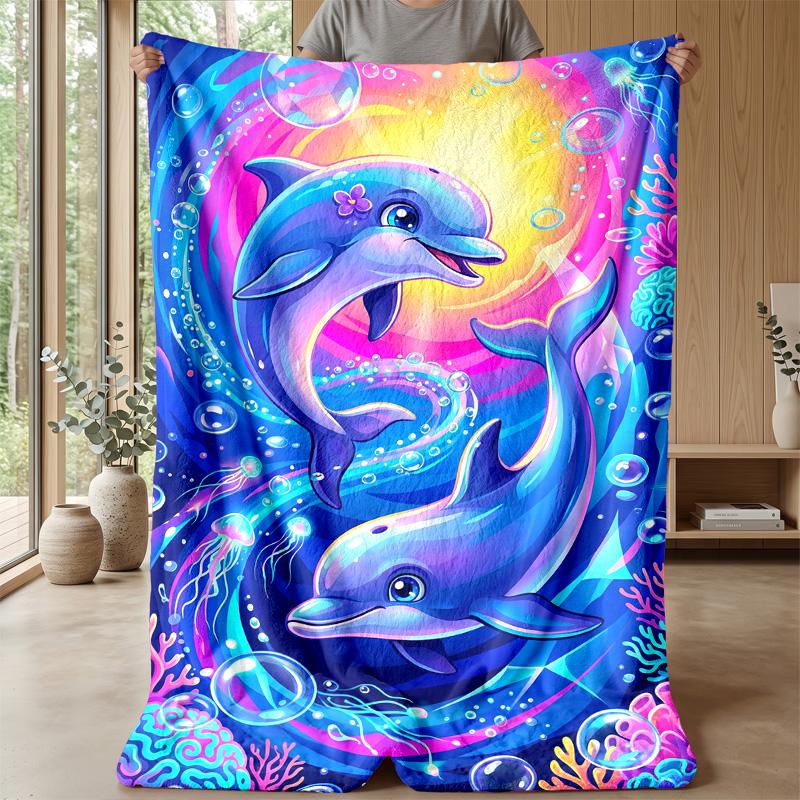 Underwater Dolphin Fantasy 1 Theme blanket Lightweight Warm Flannel Blanket Decorative Throw Blanket for Home Decoration