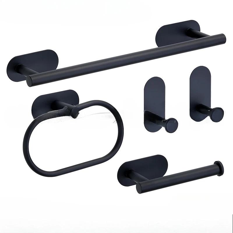 No Drilling White/black/gold/silver Bathroom Accessories Sets Toilet Tissue Roll Paper Holder Towel Rack Bar Rail Ring Robe Hook