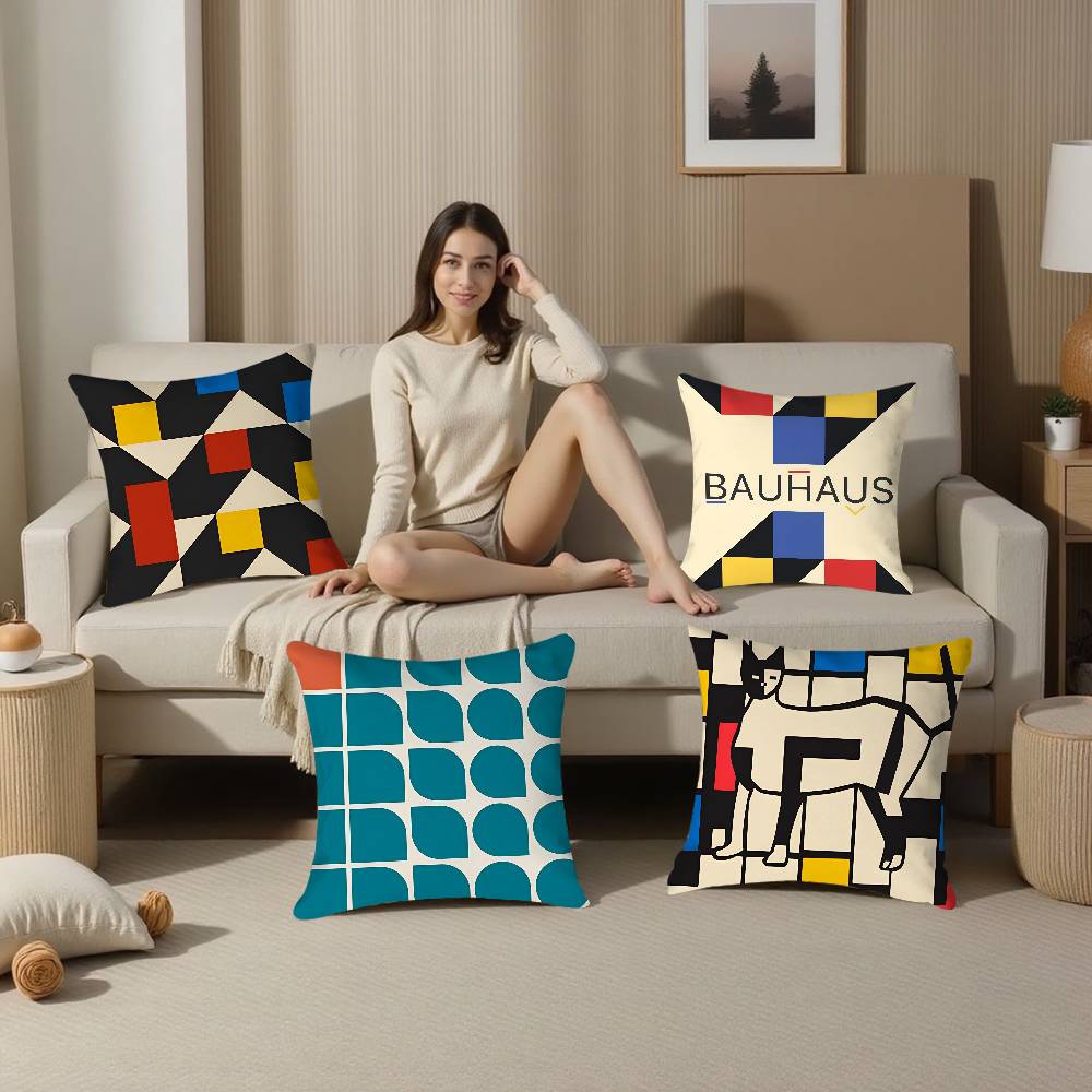 Abstract B-Bauhaus Geometry Pillow Case Plush Fabric Soft Double Sided Print Sofa Cushion Cover Throw Pillow Covers