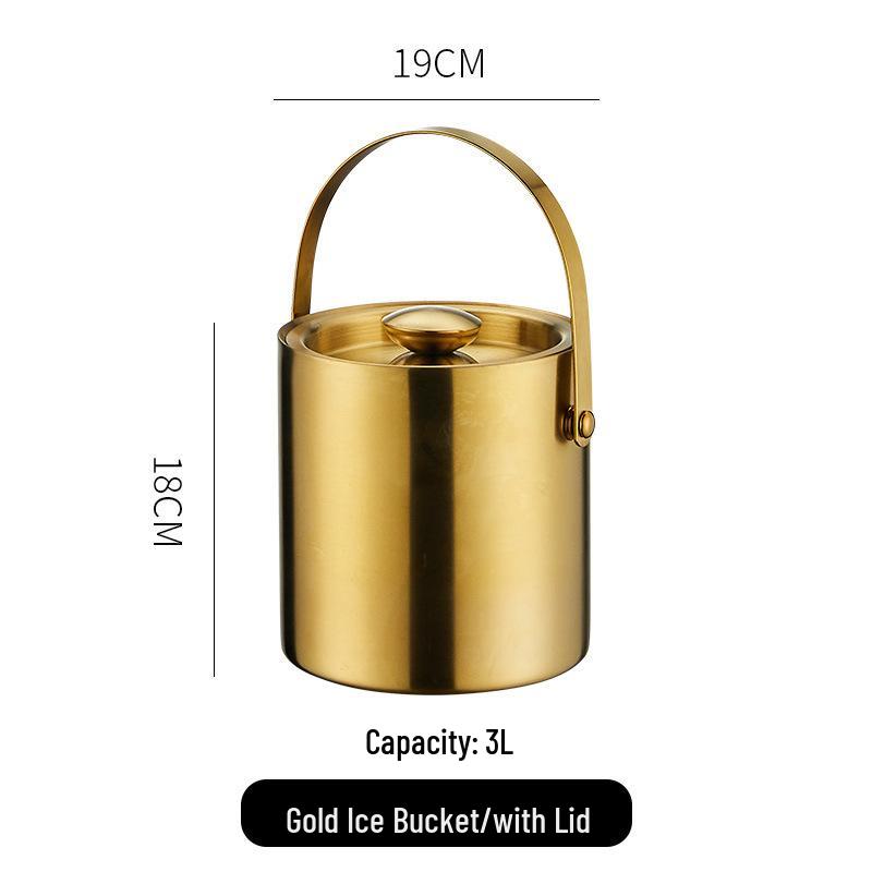 3L Double-Layer Insulated 304 Stainless Steel Ice Bucket with Thickened Handle for Wine & Beer
