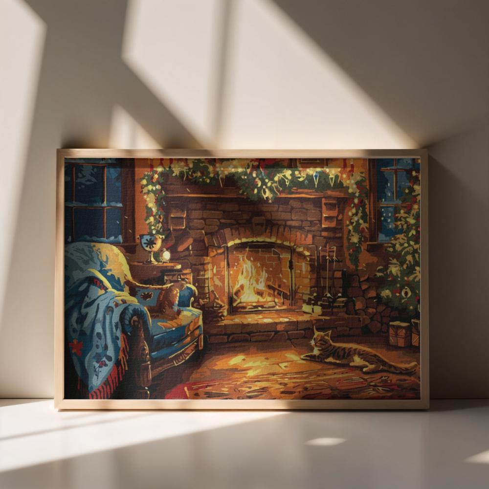 Obraz Do Malowania Po Numerach Z Ramą Świąteczny Kominek 70X50 Cm