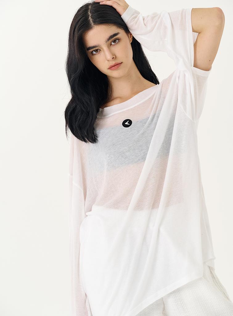 INTEREST Cut Out Sleelve Top_White