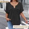 Women's Fashion Casual Solid Color Print Short Sleeve V Neck Blouses & Shirts