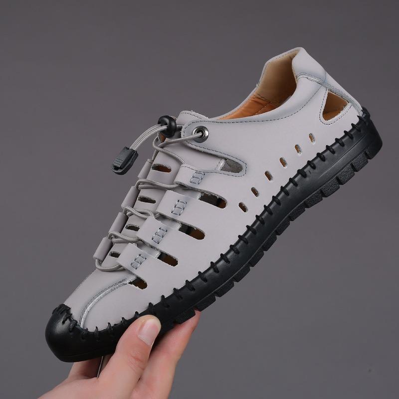 Summer New Men's Sandals Leather Casual Shoes Men's Hollow Breathable Hole Shoes Leather Shoes Trade Men's Shoes