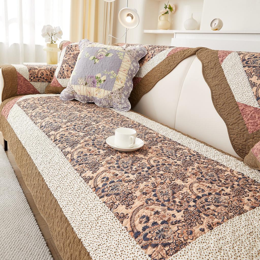 Korean Style Small Floral Pure Cotton Sofa Cushion for Living Room Pets Kids Furniture Protector Washable Removable Couch Covers