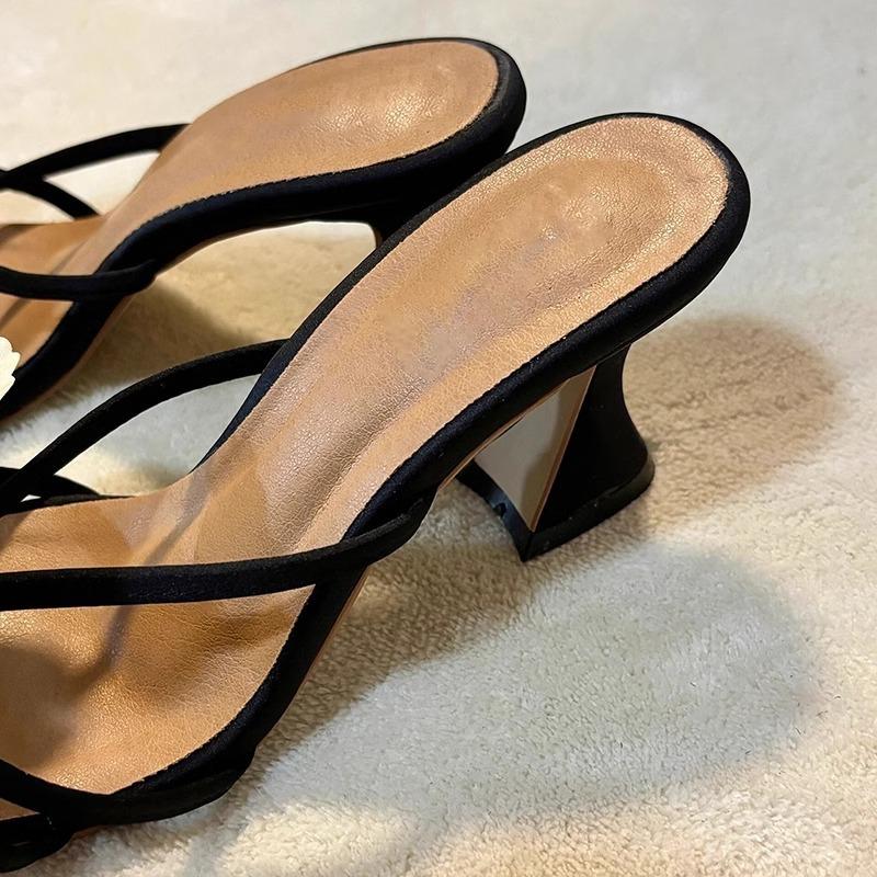 Fashion Design Women Shoes Big Butterfly Square Toe Slippers High Heel Party Dress Summer New Zapatillas De Mujer