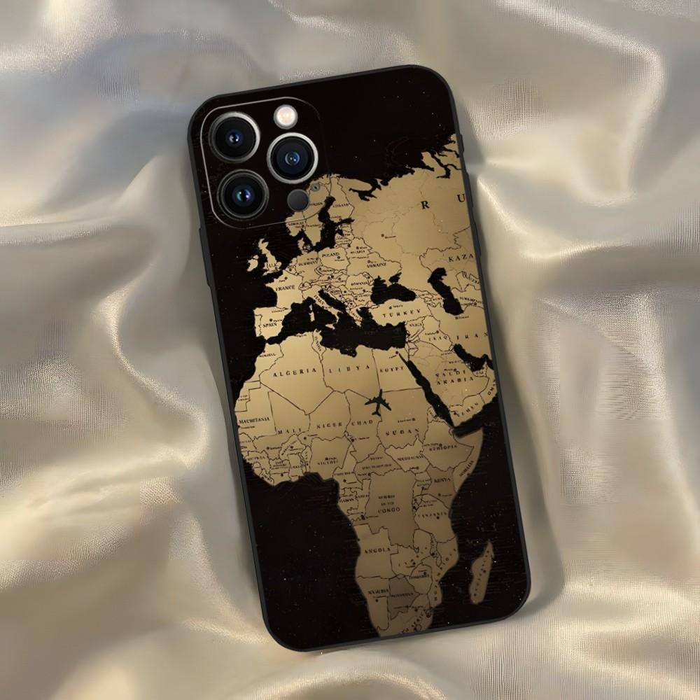 World Map Travel Phone Case for Iphone 15 14 13 12 11 Pro Max Xr X Xs Mini 8 Plus SE 2022 Black Soft Silicone Cover