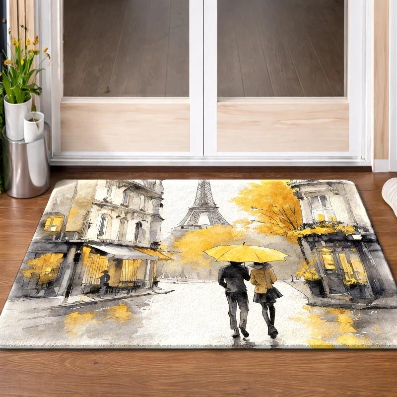 1pc French Parisian Suitable for Bedroom, Non-Slip Rubber Backing Rug with Suitable for Living Room, Machine Washable Mat Suitable