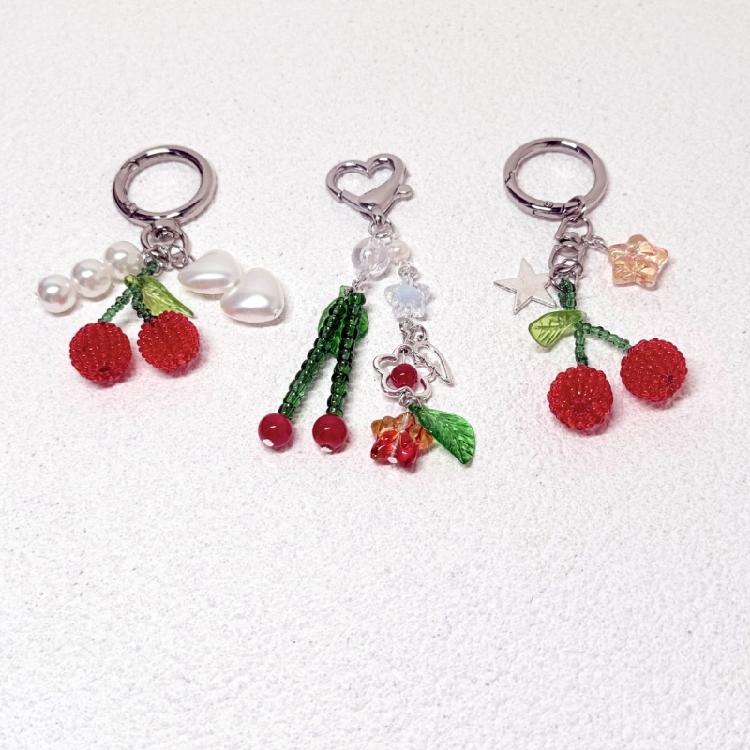 Elegant Cherry Style Keyring And Bag Embellishment Bags Pendant Key Holder Decors Keychain For Adding Fun To Your Look