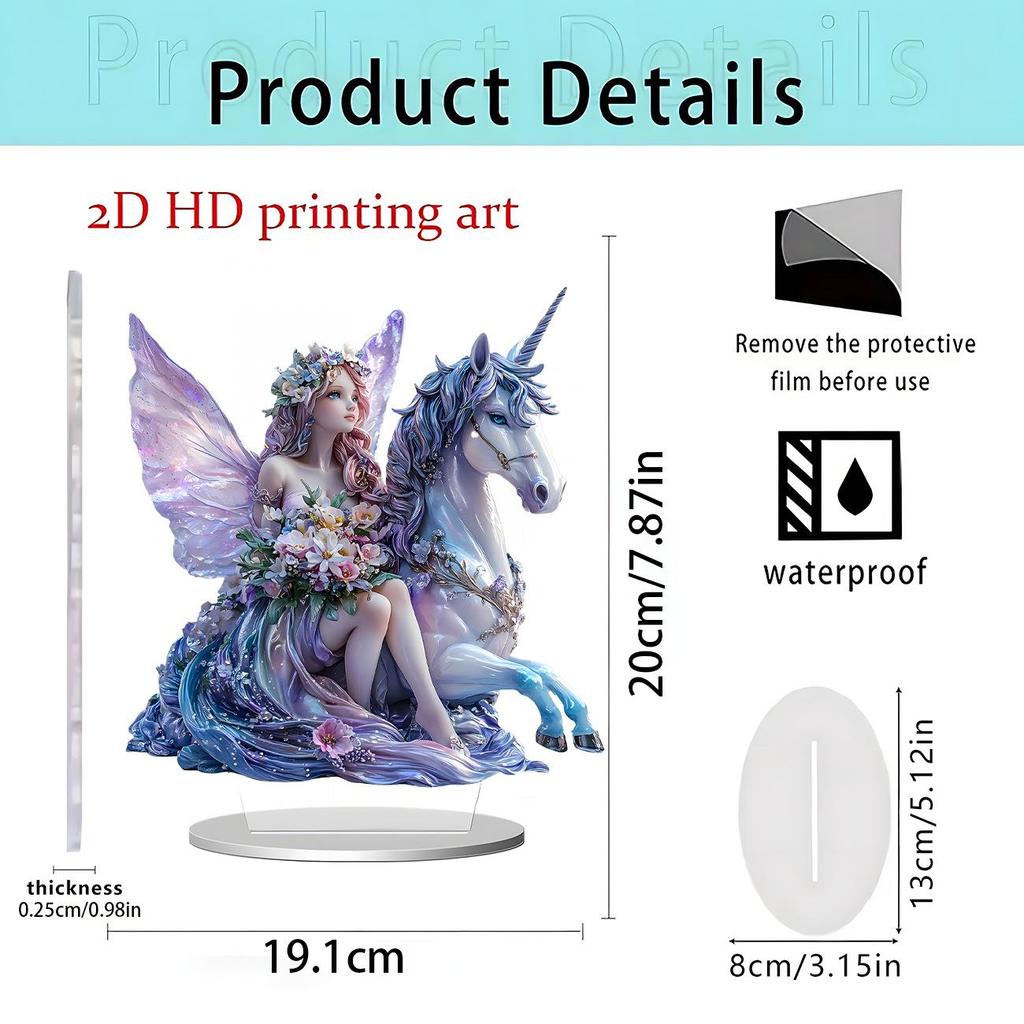 Fairy Tale Flower Fairy & Unicorn 2D Acrylic Ornament for Home Decor