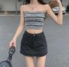2025 Plus Size Spicy Retro A-line Denim Mini Skirt - High Waist Summer Skirt Pants for Women
