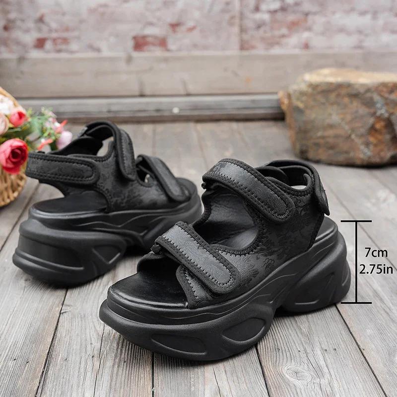 Fashion Chunky Platform Sandals for Women 2025 Summer Hook Loop Wedge Heel Sandals Fashion Women Shoes Thick Bottom Casual Sandles Mujer