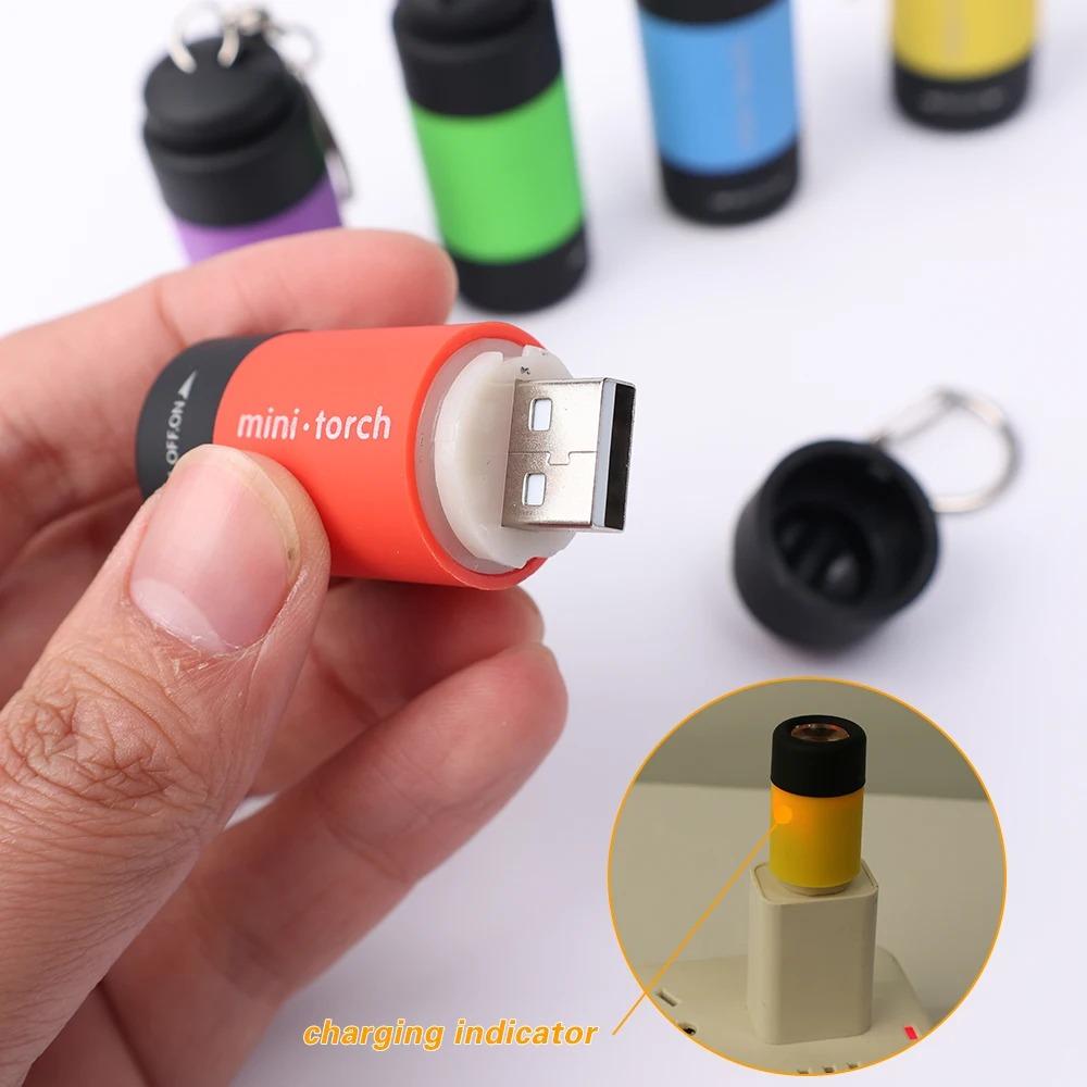 Mini Keychain Lamp Pocket USB Rechargeable LED Strong light Multifunctional Light Flashlight Waterproof Outdoor Hiking Camping
