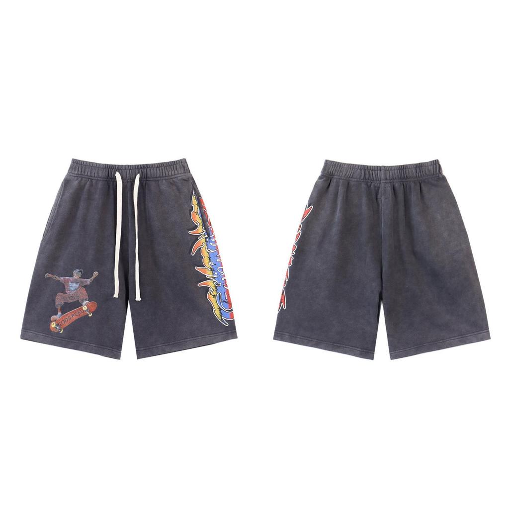 Retro American Tide Hip Hop Washed Terry Shorts