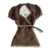 2026 Retro Slimming V-Neck Brown Short-Sleeve T-Shirt for Women