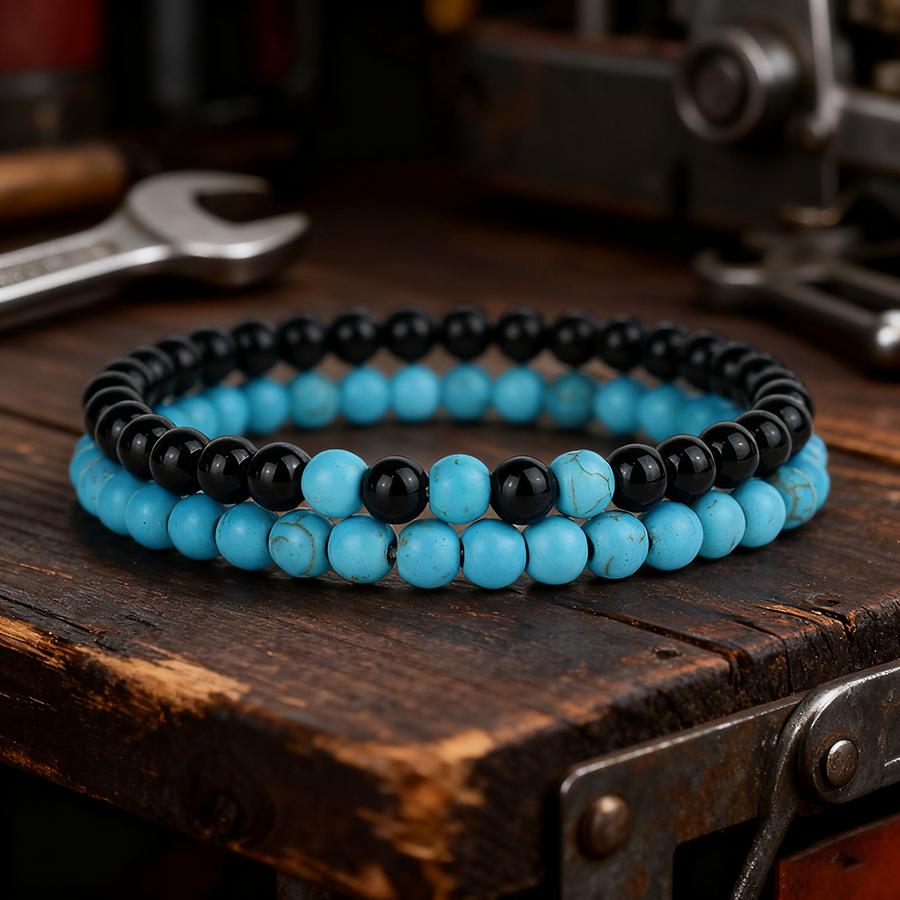 Noter Stylish Handmade 2Pcs Men Bracelet Set 6mm Stone Beads Positive Energy Healing Braslet Leisure Versatile Accessories Homme