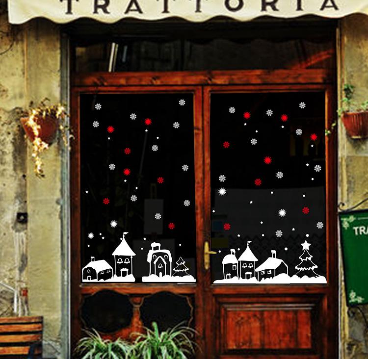 Christmas Ice & Snow Town Window Decal - Warm & Romantic Sticker XH-0731