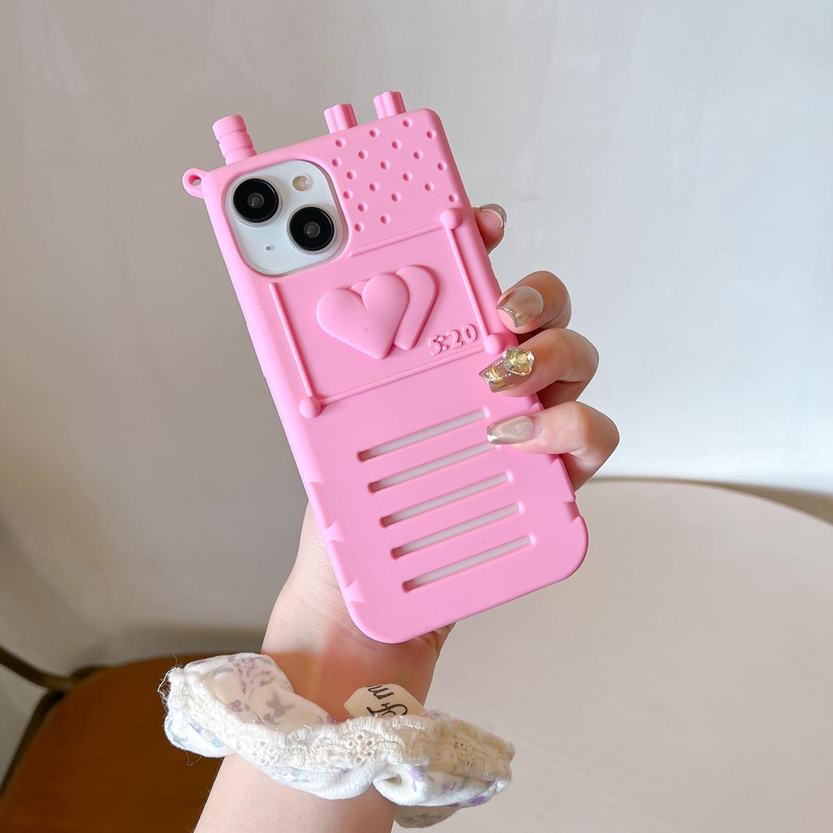 

Персонализированный 3D чехол для телефона в форме рации для iPhone 11, 12, 13, 14, 15 Pro Max 12 Pro 13 Pro 14 Pro Max, мягкий силиконовый чехол с защитой от падения iPhone 12 Pro Max розовый