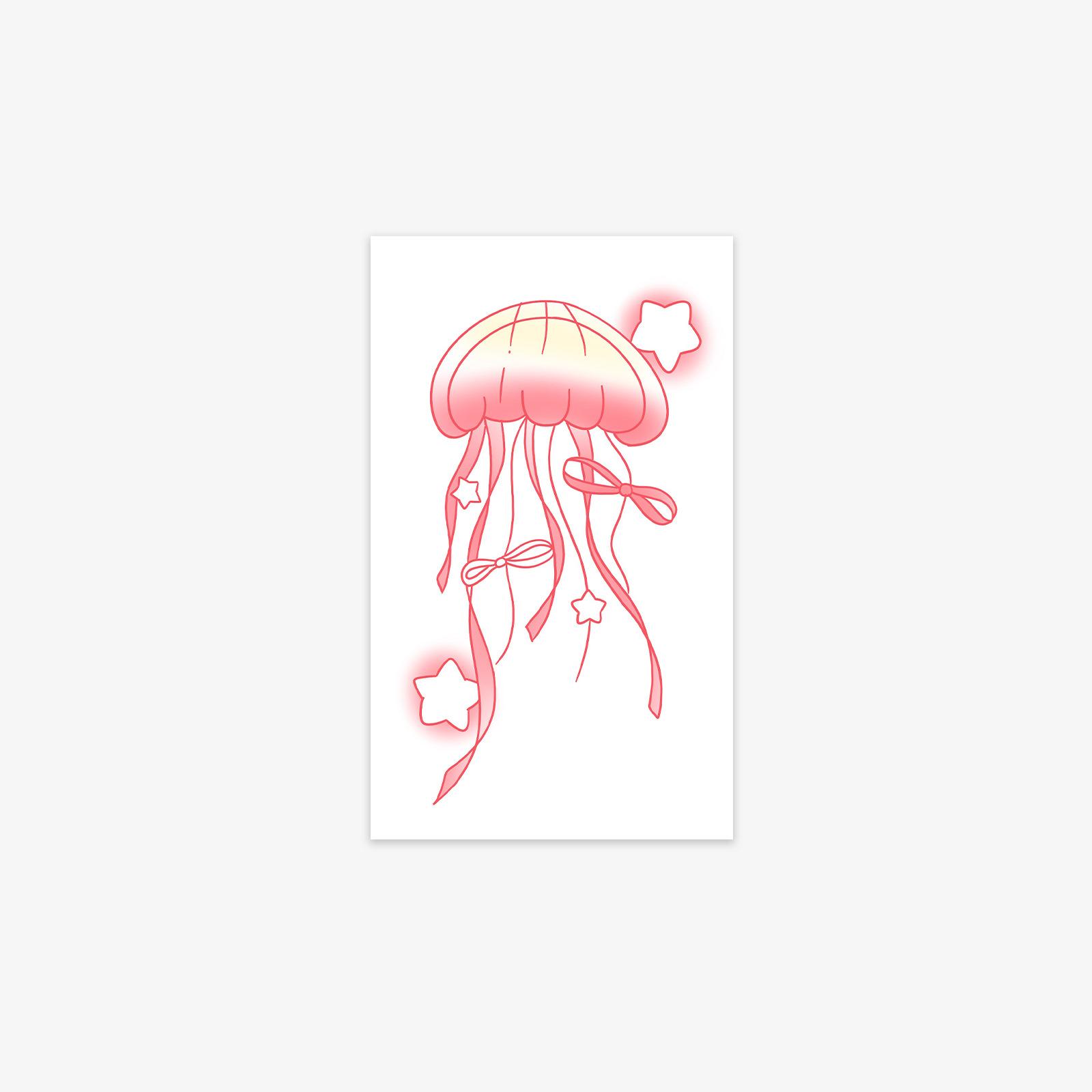 

Ribbon Star Jellyfish Tattoo Sticker, Pink Orange Gradual Change Lasting Waterproof, High Sense Arm Sticker 6*10