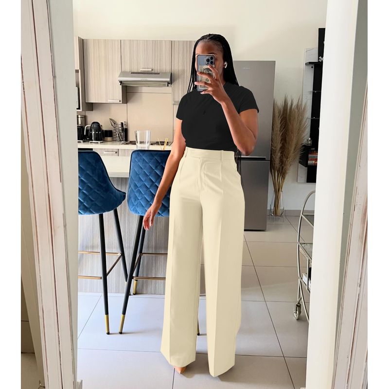 Solid Color Casual Pants New European and American Women clothes Fashion Solid High Waist Straight Casual Trousers