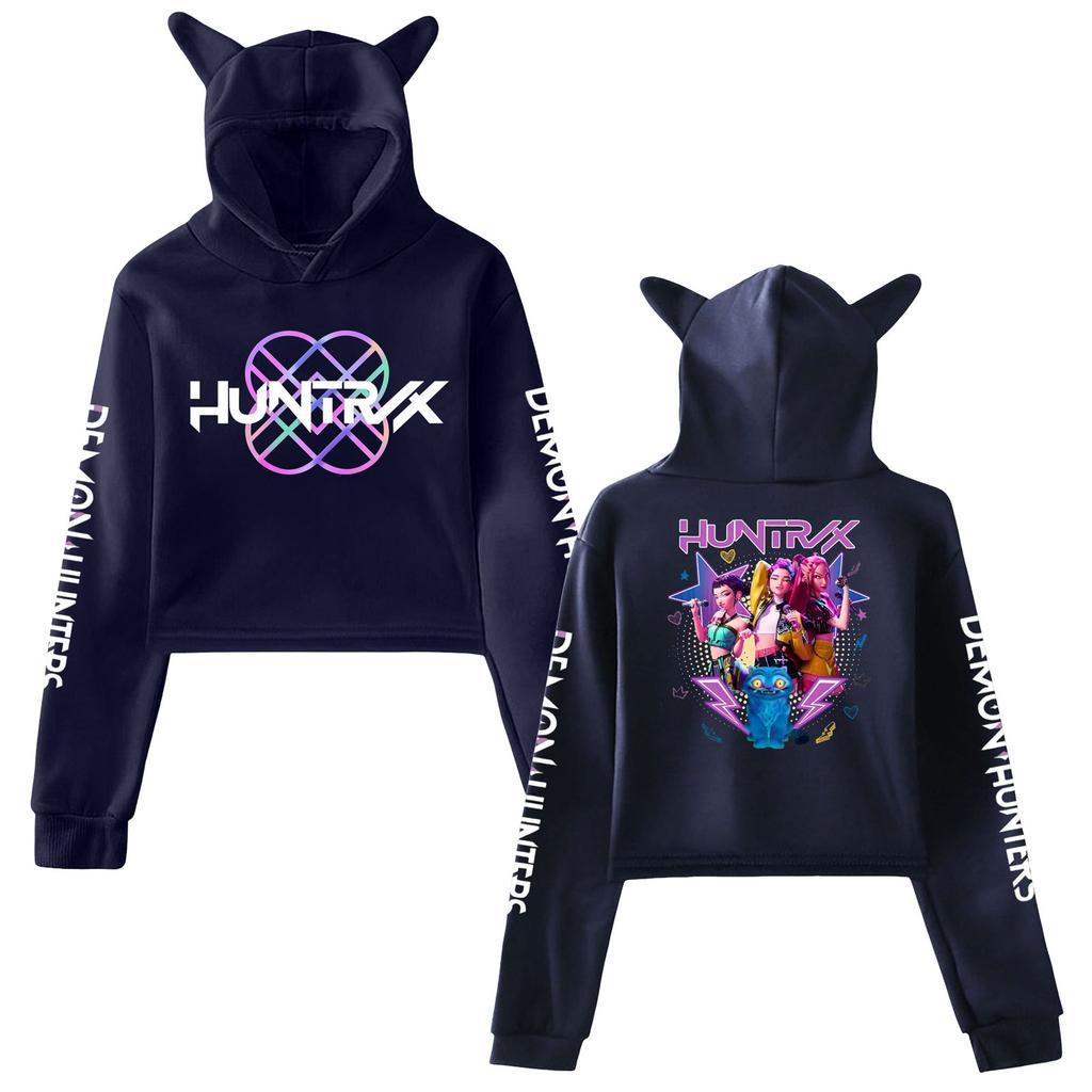 Kpop Lovci démonů Fanmerch Mira Rumi Zoey Huntrix Crop topy Mikina s kočičími uši Dlouhý rukáv Dívčí módní mikina