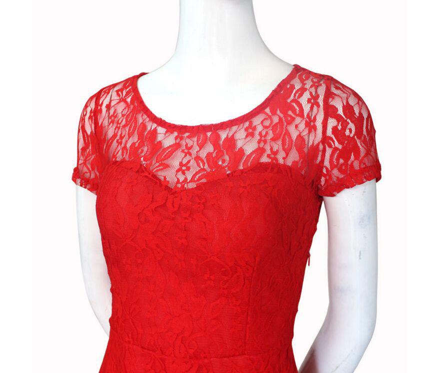 Elegant Blue Lace Trim Round Neck Short Sleeve Dress