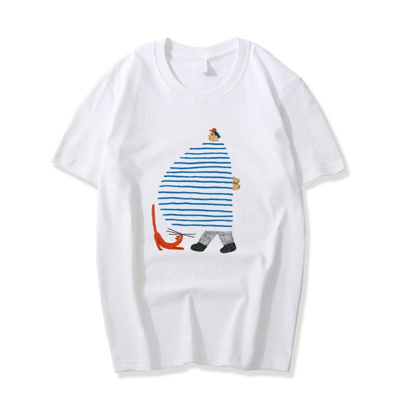 Men's and women's pure cotton short-sleeved summer new fashion printed white T-shirt loose inner bottoming shirt top