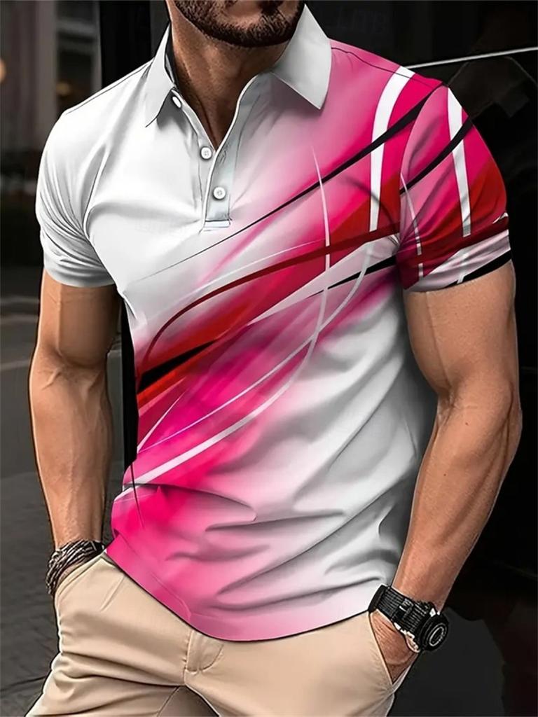 Men Simple Trend Summer 3D Printed Short Sleeve Polo Shirt Casual Oversized Tops
