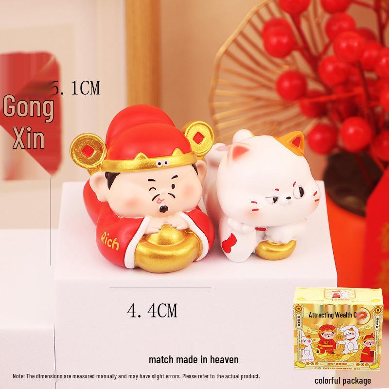 Fortune-Attracting Lucky Cat and God of Wealth Ornaments for Festive Home Décor