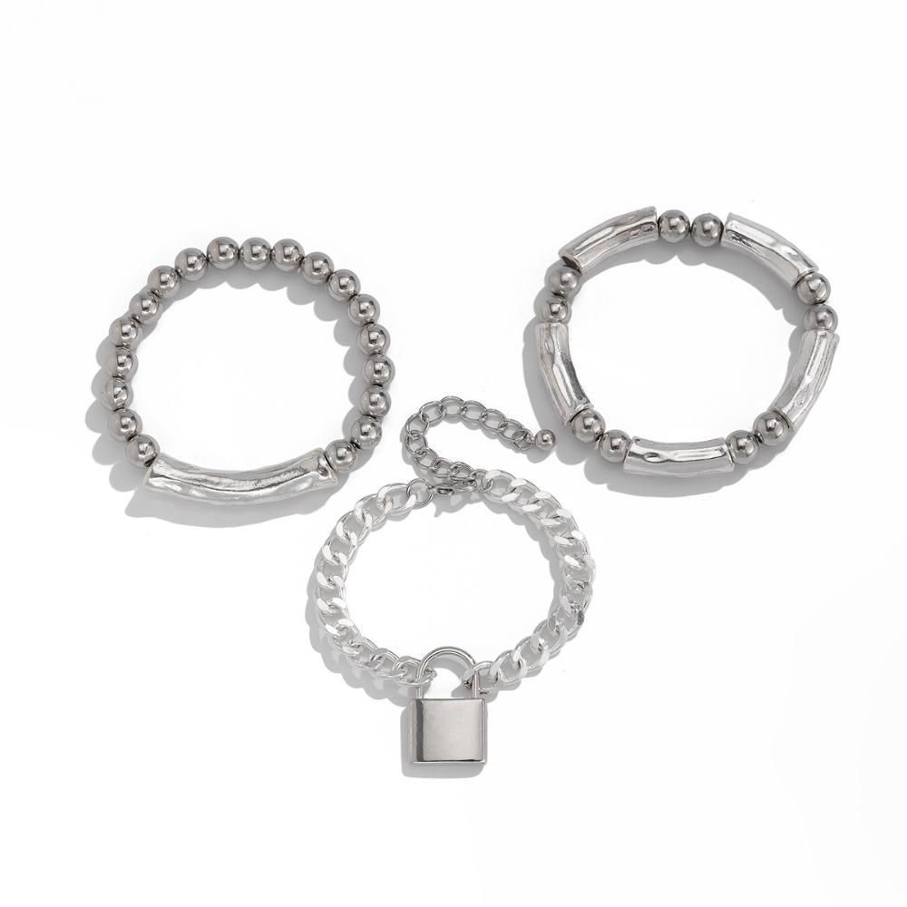 

3PCS Exaggerated Punk Style Lock Bracelet Retro Style Stainless Steel Bracelet Jewelry Gift Style 1