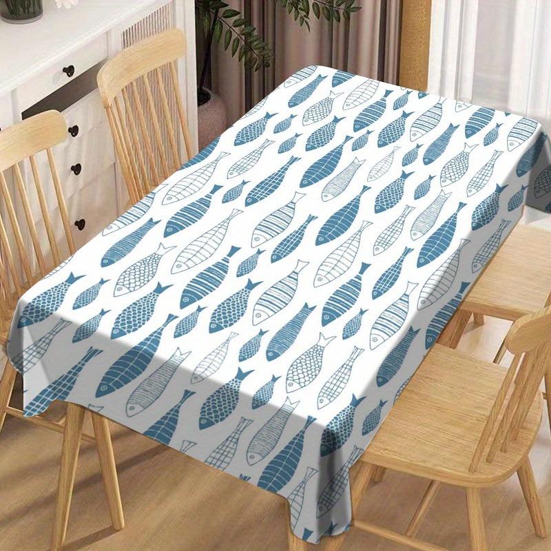 Jmg Household Supplies Unisex Blue/White Sardine Fish Print Rectangle Tablecloth For Table Decor Washable Farmhouse Kitchen Dining Table Cloth Party Decor