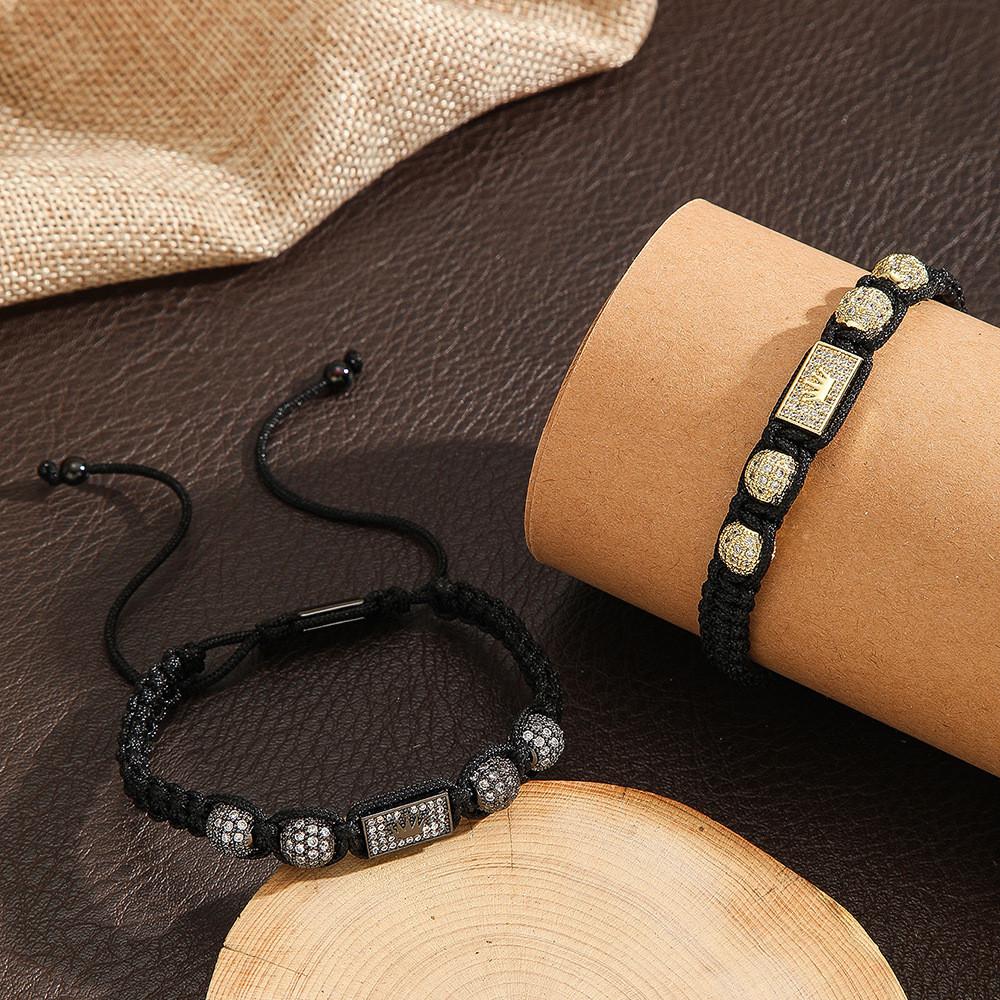 Bracciale a Corona Placcato Oro Rame con Zirconia Cubica per Uomo e Donna Accessorio di Moda