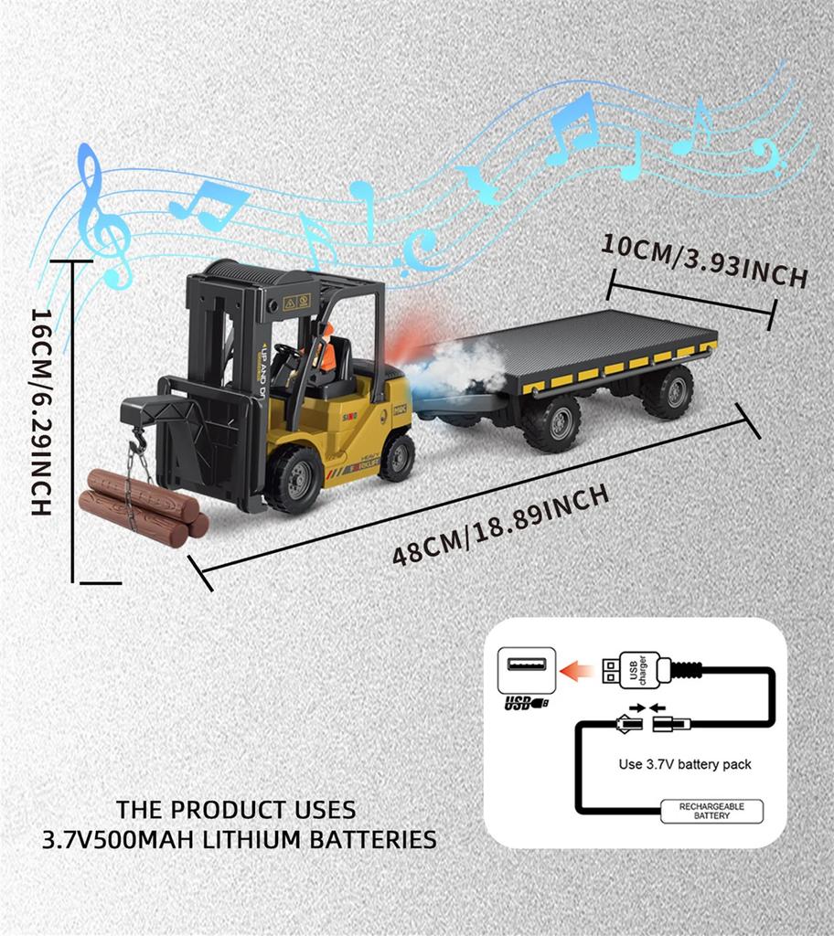 Non-Toxic 1/24 11Ch 2.4G Remote Control Engineering Vehicle Flatbed Forklift Heavy Truck With Spray Light Rc Trucks Construction Car Toys