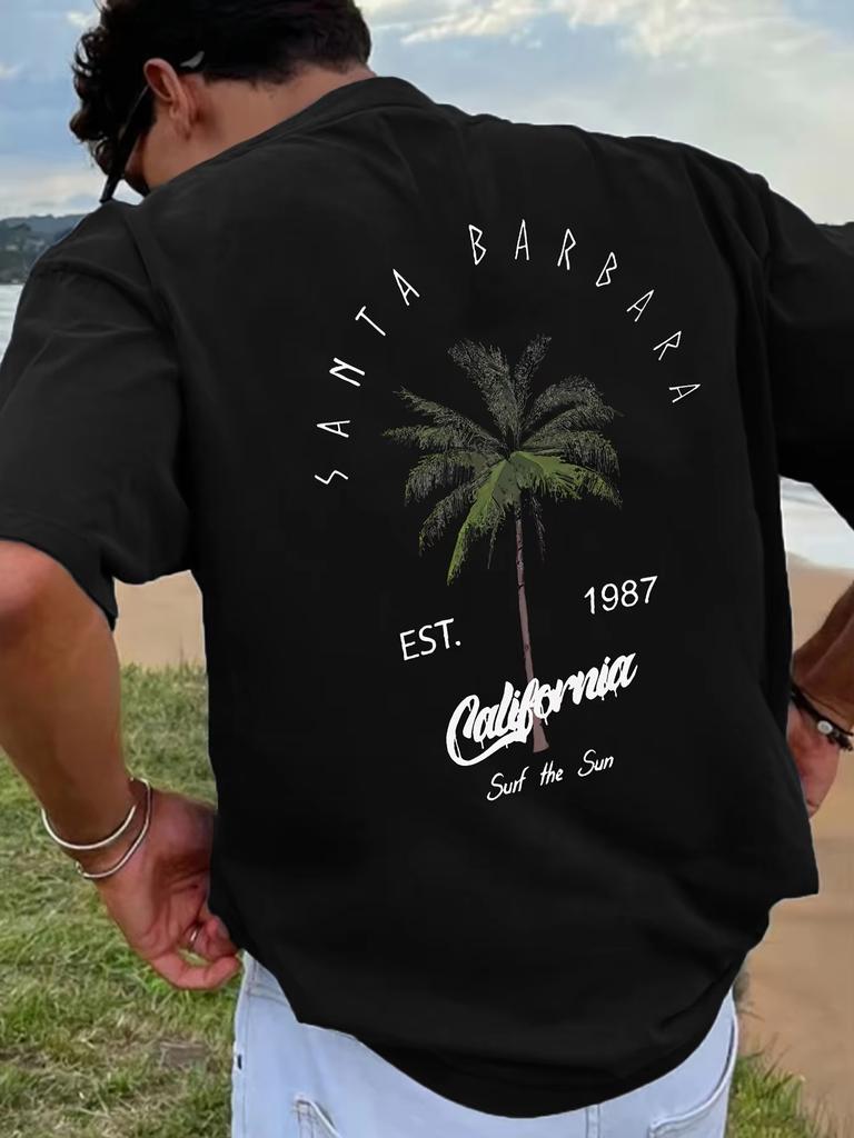 New Unisexs Vacation Coconut Tree Letter Printed Comfortable Breathable Round Neck TShirt Summer Outdoor Casual Top