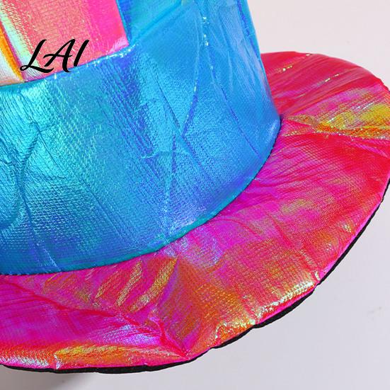 Leichte bequeme Cosplay-Hut Zauberer Zylinder Bunt Glänzend Breiter Rand Retro Gestreift für Erwachsene Halloween Kostüm Mardi Gras Party