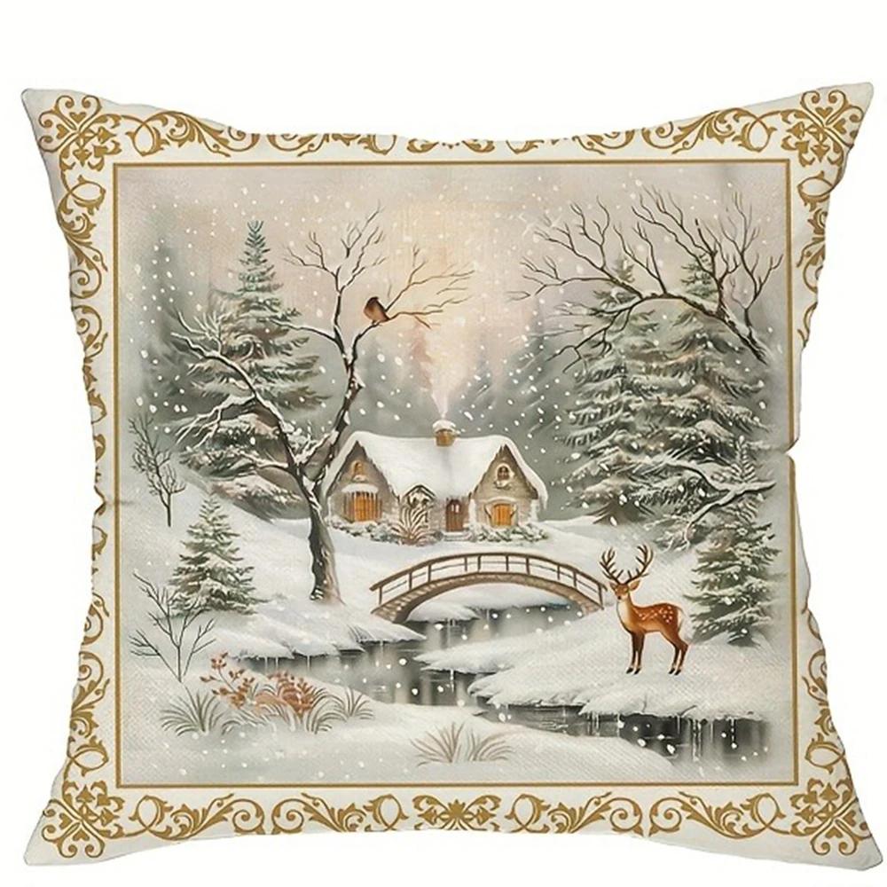 Christmas Decoration Pillowcase New Year Gift Winter Christmas Tree Reindeer Snowman Pillow Cover Home Room Sofa Cushion Cover