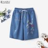 ZANZEA Women Casual Elastic Waist Drawstring Summer Print Short Pants