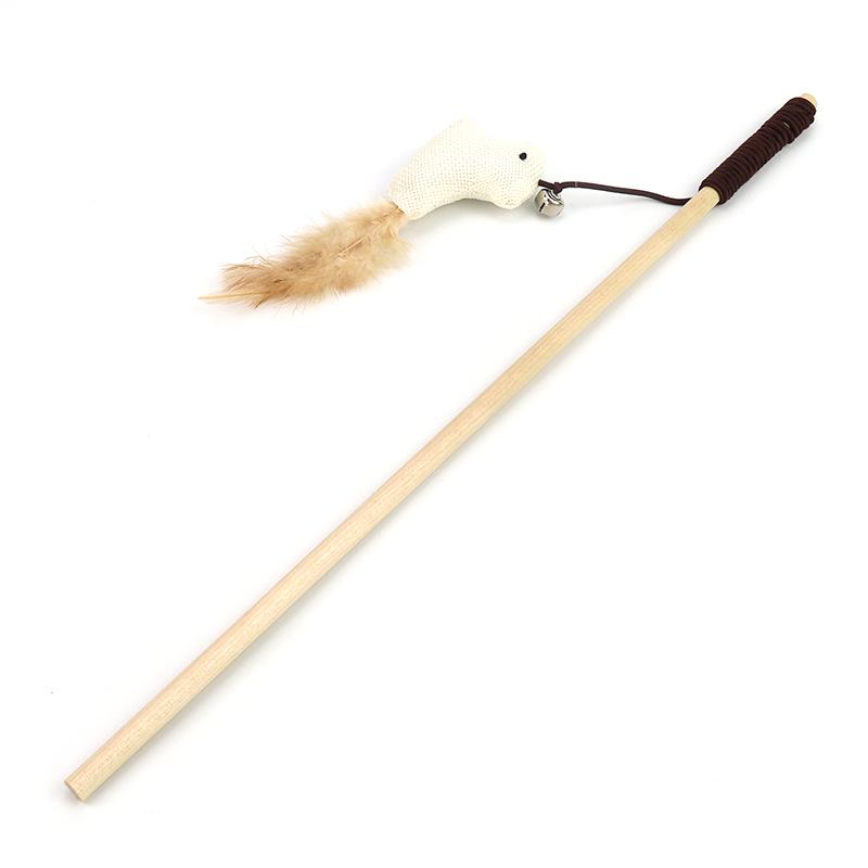 Linen Mouse Cat Teaser Wand with Bell - Boredom Relief Toy for Cats