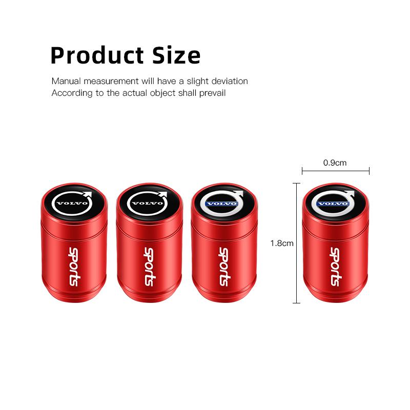 4Pcs Car Tire Valve Caps Metal Dustproof Cap For Volvo XC60 XC40 V60 V40 XC90 XC70 V50 S60 V70 S90 AWD S80 T6 V90 EX30 EX90 ES90