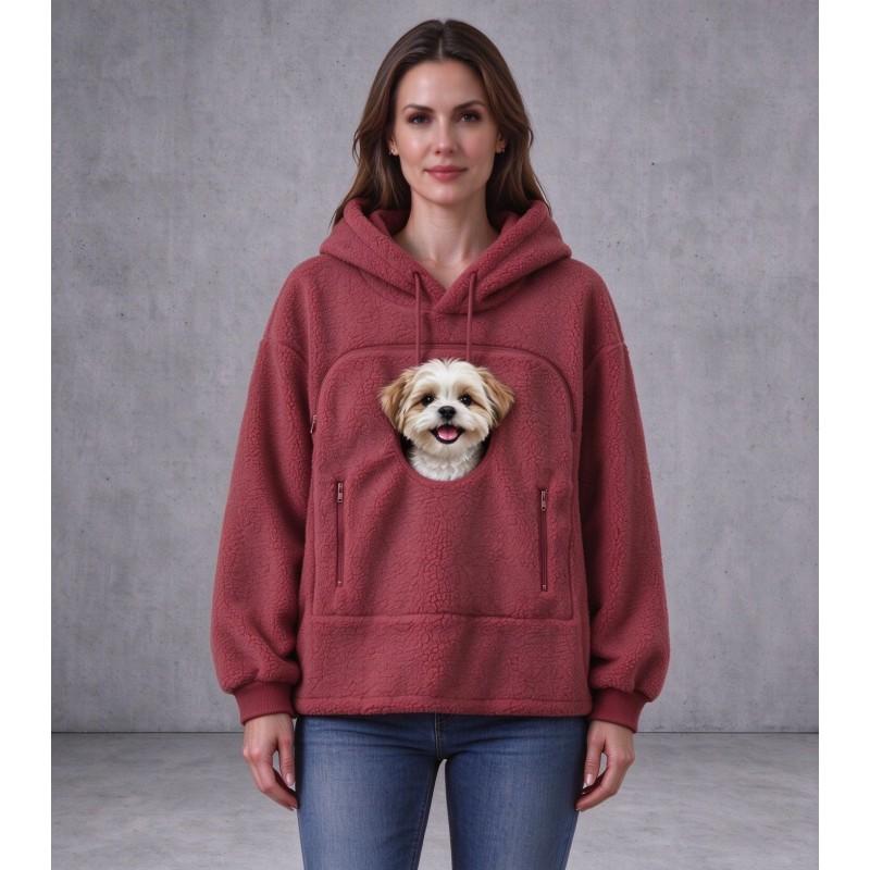 Double-sided Fleece Hooded Sweatshirt Loose Teddy Warm Pullover With Zipper Pockets