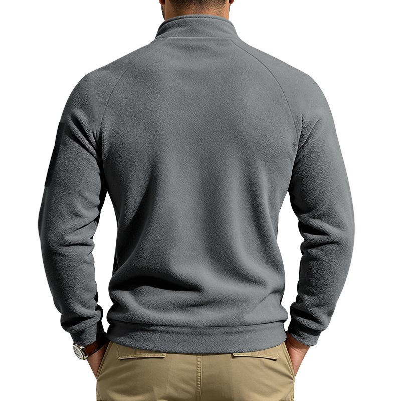 Men's Warm Polar Fleece Stand Collar Sweatshirt Asymmetric Half Zip Long Sleeve Pullover Top with Arm Pocket Outdoor Casual Shirt