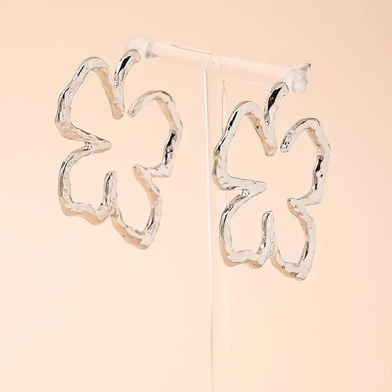 Exaggerated Metal Glossy Irregular Distorted Geometric Large Earrings for Women  Fashion Personality Party Vintage Zircon Gifts