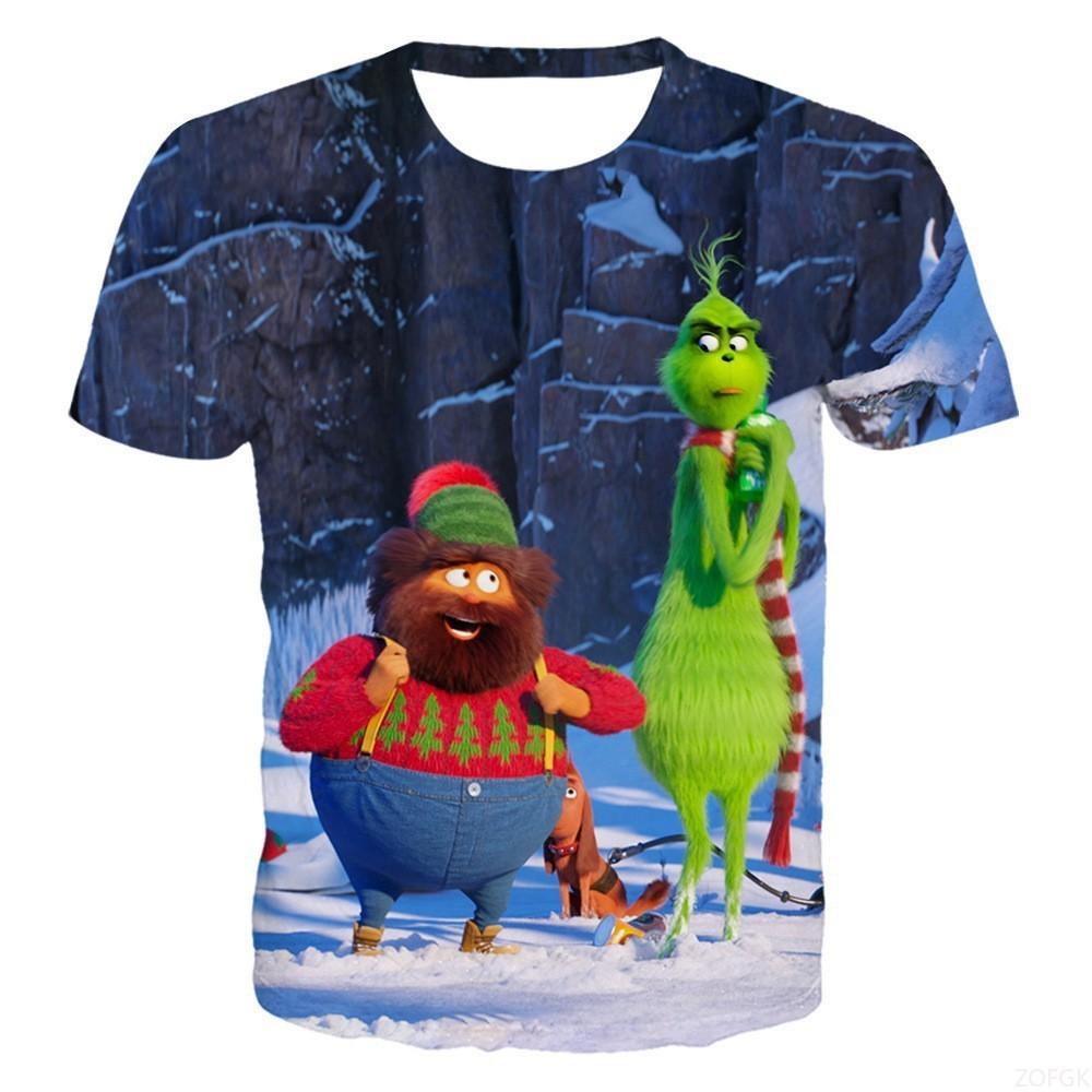 Sommer Neues Grünhaariges Monster Grinch 3D Digital Bedrucktes Lässiges Lockeres Atmungsaktives Kurzarm T-Shirt
