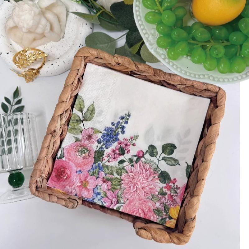 Floral Napkins, 33cm 2-Ply White Pink Yellow Flower Pattern for Wedding Birthday Party Table Decor, 20pcs