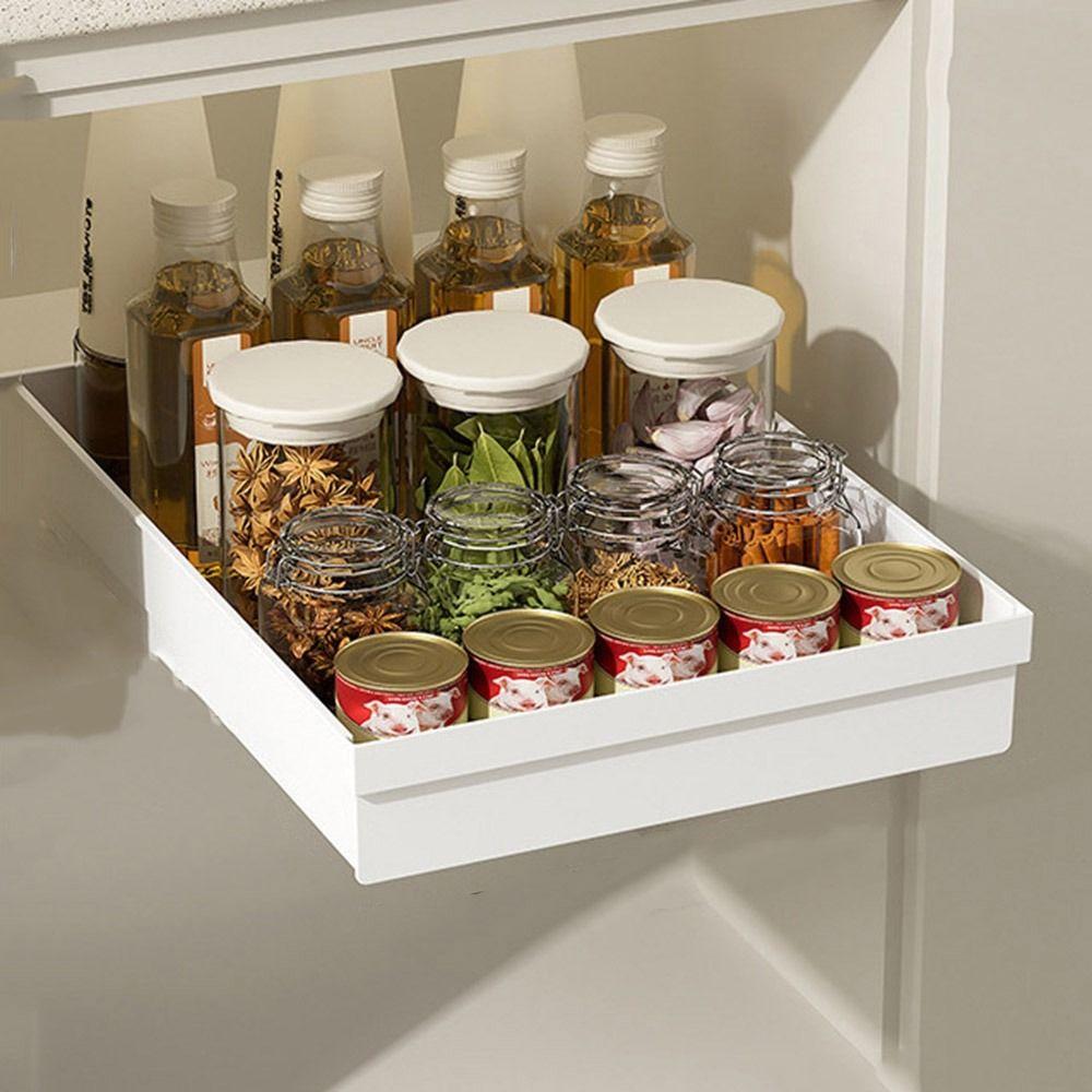 Pull-out Kitchen Storage Rack Anti-slip Slide Out Pantry Shelves Drawer Type Storage Tray for Home